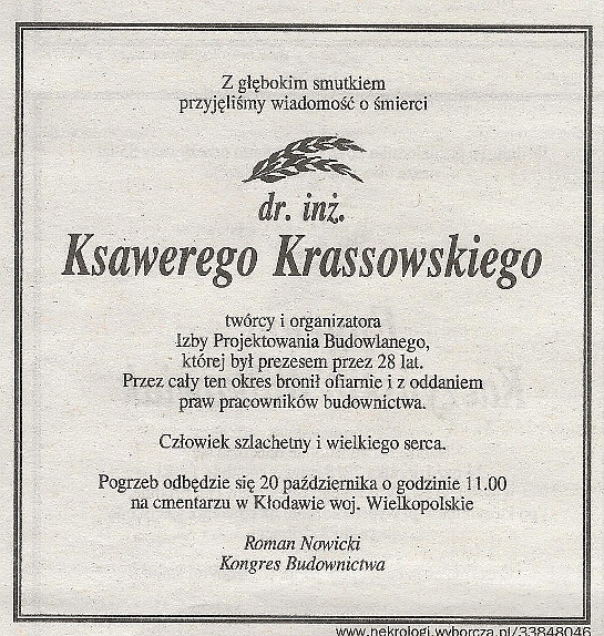 Nekrolog Ksawery Krassowski