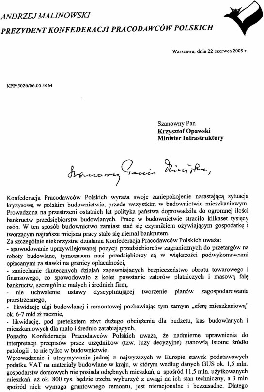 Pismo Andrzeja Malinowskiego